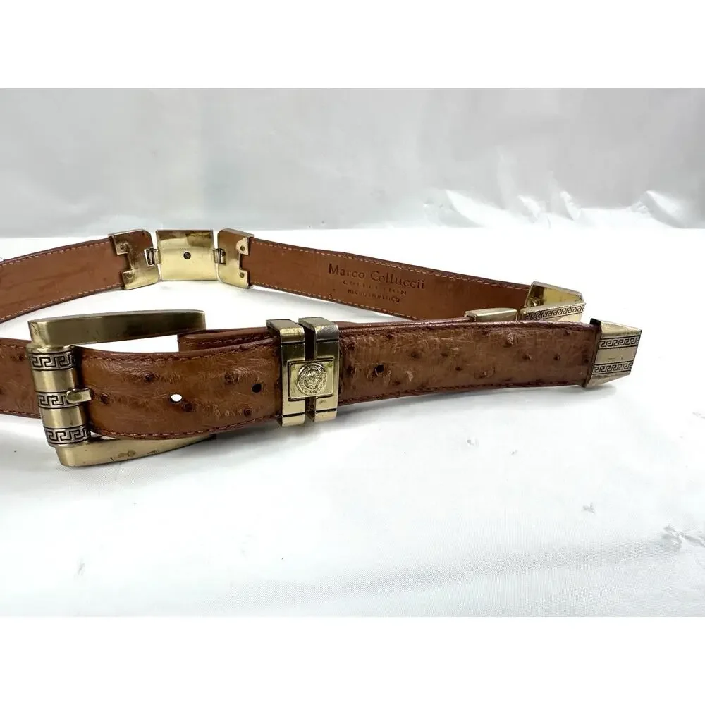 Marco Colluccii Brown Leather Greek Glam Western Cowgirl Gold Hardware Size 32